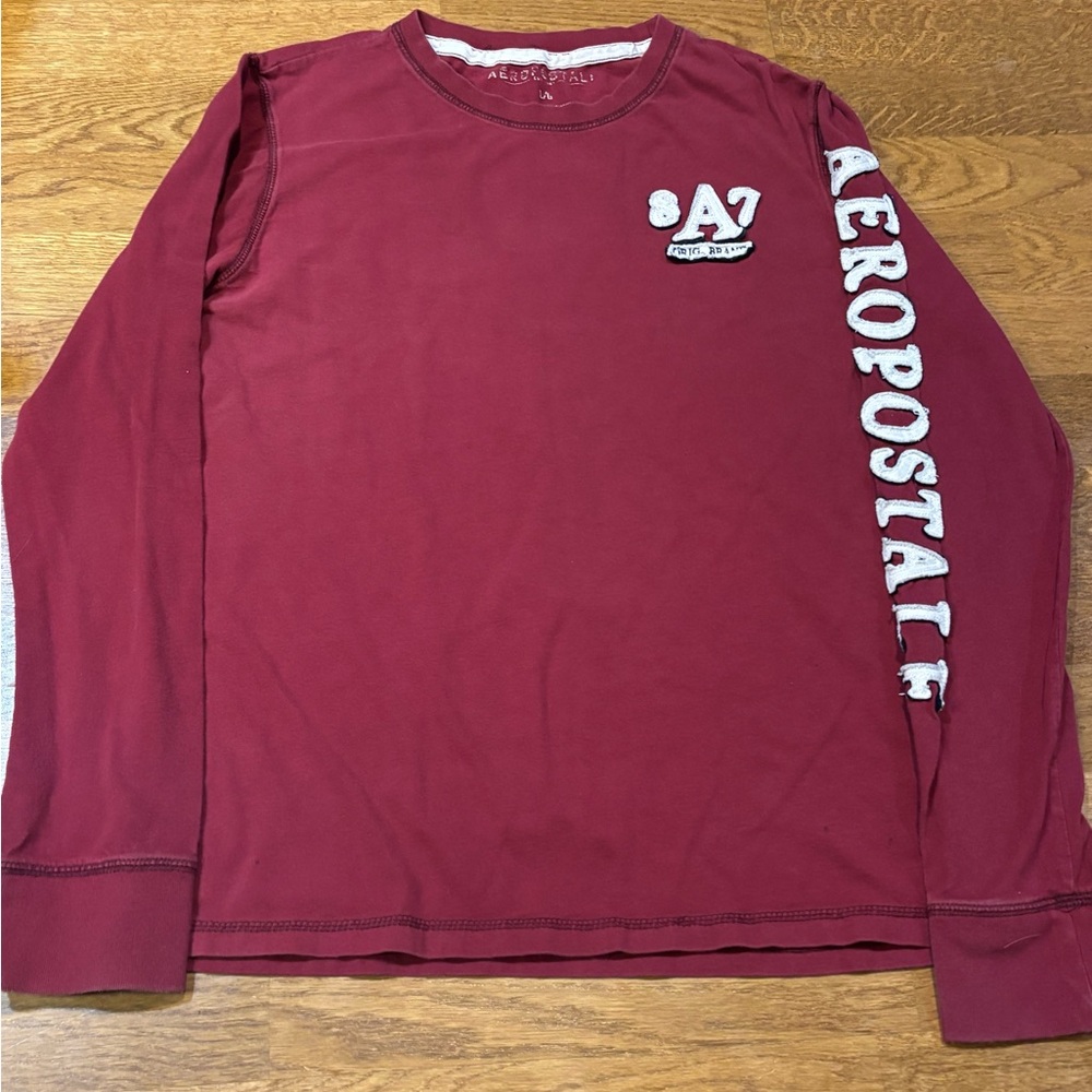 Aéropostale Long Sleeve Graphic Tee | Size L Maroon Red Y2K
